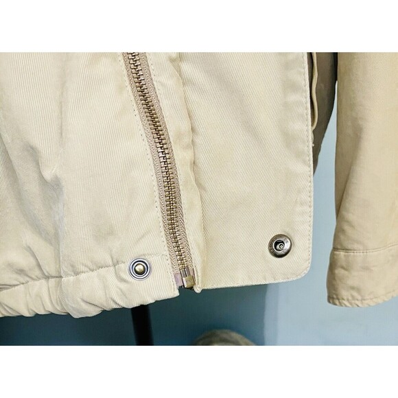 Men’s Vintage Tan Nautica Jacket SzXL Zip Front With Pockets Hidden Hood - Picture 13 of 16